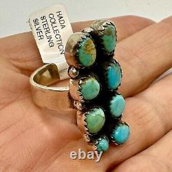 Southwest Natural Turquoise Cluster Ring Sz 8 Adjustable Sterling by Hada 11.4g