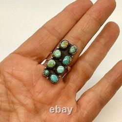 Southwest Natural Turquoise Cluster Ring Sz 8 Adjustable Sterling by Hada 11.4g