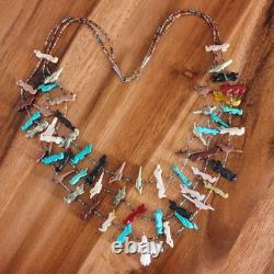Southwestern Heishi 3-Strand Carved Birds Animal Fetish Necklace Beads Vintage