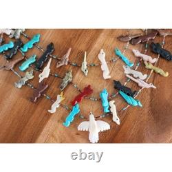 Southwestern Heishi 3-Strand Carved Birds Animal Fetish Necklace Beads Vintage