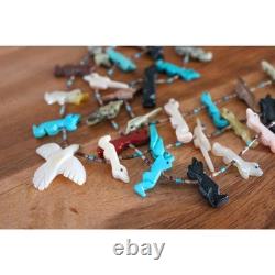 Southwestern Heishi 3-Strand Carved Birds Animal Fetish Necklace Beads Vintage