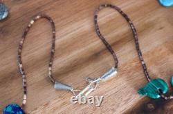 Southwestern Zuni Carved Bears Animal Heishi Beads Fetish Necklace Vintage