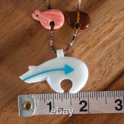 Southwestern Zuni Carved Bears Animal Heishi Beads Fetish Necklace Vintage