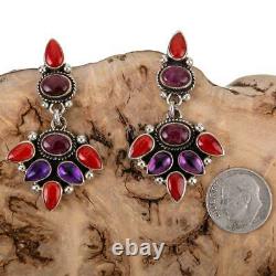 Squash Blossom Coral EARRINGS Sterling Silver Purple Spiny Oyster Shell Clusters