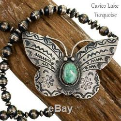Squash Blossom NECKLACE Carico Lake Turquoise BUTTERFLY NAVAJO PEARLS Old Pawn S