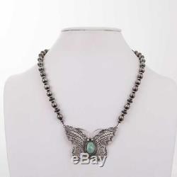Squash Blossom NECKLACE Carico Lake Turquoise BUTTERFLY NAVAJO PEARLS Old Pawn S