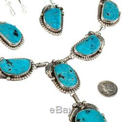 Squash Blossom Necklace Navajo KINGMAN Turquoise Old Pawn Sterling Silver SET