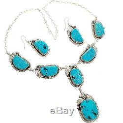Squash Blossom Necklace Navajo KINGMAN Turquoise Old Pawn Sterling Silver SET