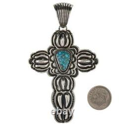 Squash Blossom Necklace Pendant CROSS Turquoise Navajo Native American Old Style