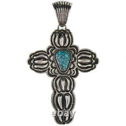 Squash Blossom Necklace Pendant CROSS Turquoise Navajo Native American Old Style