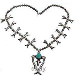 Squash Blossom Necklace Rare #8 Turquoise Sterling Silver Old Pawn Vintage