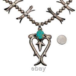 Squash Blossom Necklace Rare #8 Turquoise Sterling Silver Old Pawn Vintage