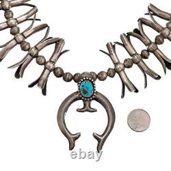 Squash Blossom Necklace Turquoise Sterling Silver Old Pawn Vintage Sand Cast