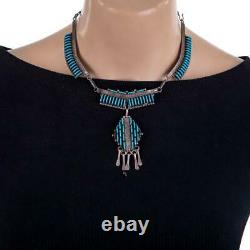Squash Blossom Necklace Turquoise Sterling Silver Old Pawn ZUNI Needlepoint