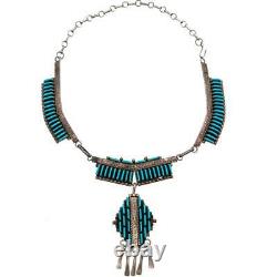 Squash Blossom Necklace Turquoise Sterling Silver Old Pawn ZUNI Needlepoint
