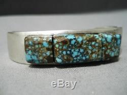 Statement Vintage Navajo Cubed #8 Turquoise Sterling Silver Bracelet Old