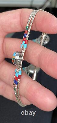 Sterling Bracelet Earrings Inlaid Liquid Silver Chain 8gms Vintage Jewelry