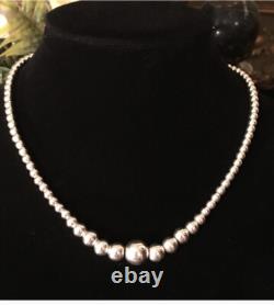 Sterling Silver Bead Multi-Strand Necklace Navajo Pearl Native Antique Vtg MCM