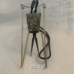 Sterling Silver Bolo Tie w Gold Overlay Storyteller 2 Vintage Native Southwest