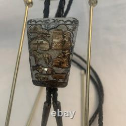 Sterling Silver Bolo Tie w Gold Overlay Storyteller 2 Vintage Native Southwest