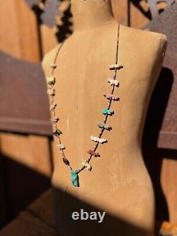 Sterling Silver ZUNI Indian Fetish Turquoise BEAR Jewelry VTG Necklace Heishi