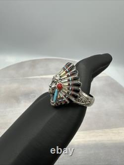 Sterling Vintage Silver Ring Native American Indian Chief Head Sz-11.5