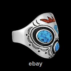 Sterling silver Vintage Ring design with Turquoise and Red Coral