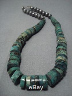 Striking Vintage Navajo Green Turquoise Sterling Silver Necklace Old