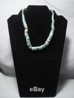 Striking Vintage Navajo Green Turquoise Sterling Silver Necklace Old