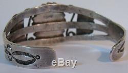 Striking Vintage Navajo Indian Applied Designs Silver Turquoise Cuff Bracelet