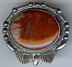 Striking Vintage Navajo Indian Silver Red Petrified Wood Pin Brooch