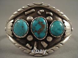 Striking Vintage Navajo'rarest Old Kingman Deposit' Turquoise Silver Bracelet