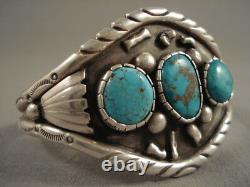 Striking Vintage Navajo'rarest Old Kingman Deposit' Turquoise Silver Bracelet