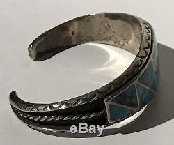 Striking Vintage Zuni Indian Silver Channel Set Turquoise Cuff Bracelet