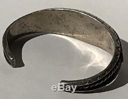 Striking Vintage Zuni Indian Silver Channel Set Turquoise Cuff Bracelet