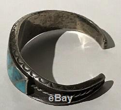 Striking Vintage Zuni Indian Silver Channel Set Turquoise Cuff Bracelet