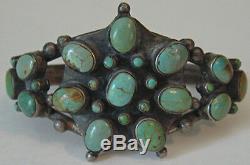 Striking Vintage Zuni Indian Silver Green Turquoise Cuff Bracelet