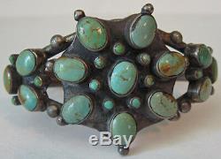 Striking Vintage Zuni Indian Silver Green Turquoise Cuff Bracelet