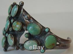 Striking Vintage Zuni Indian Silver Green Turquoise Cuff Bracelet