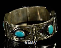 Stunning Old PAWN Navajo Vintage Sterling Mens Box Turquoise Watch Bracelet