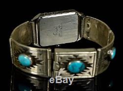 Stunning Old PAWN Navajo Vintage Sterling Mens Box Turquoise Watch Bracelet