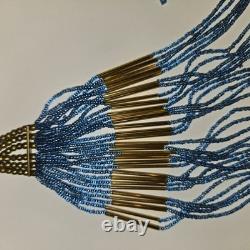 Stunning VINTAGE Native American Jewelry Gold Glass Beaded Necklace Earrings Set