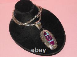 Stunning Vintage Native American Pendant Necklace Colorful Inlaid Stones