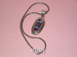 Stunning Vintage Native American Pendant Necklace Colorful Inlaid Stones