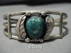 Stunning Vintage Navajo Carico Lake Turquoise Sterling Silver Bracelet Old Cuff