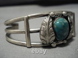 Stunning Vintage Navajo Carico Lake Turquoise Sterling Silver Bracelet Old Cuff