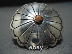 Stunning Vintage Navajo Coral Kee Joe Benally Sterling Silver Ring Old