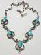 Stunning Vintage Navajo Signed Sterling Silver Turquoise Necklace