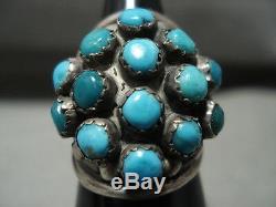 Stunning Vintage Navajo Snake Eyes Turquoise' Silver Ring Old Jewelry