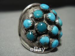 Stunning Vintage Navajo Snake Eyes Turquoise' Silver Ring Old Jewelry